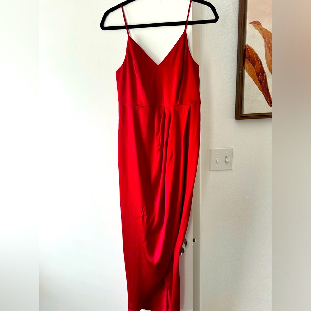 Red midi silk dress